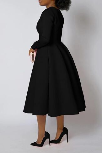 Women's Vintage Swing Dresses Long Sleeve A Line Casual Party Cocktail Church Formal Maxi Dress with Pockets in Saudi Arabia