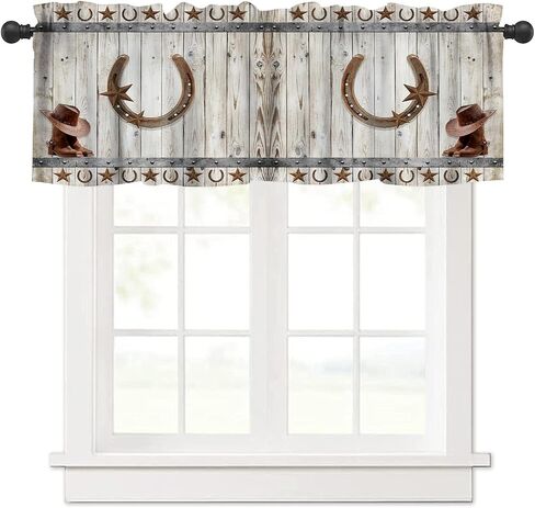 West Country Wooden Doors Valance Curtain for Kitchen,Old Country Ranch Texas Western Cowboy Star Sign Barn Door Windows Treatment Drapes for Bathroom Bedroom Living Room Farmhouse 54x 18 in in Saudi Arabia