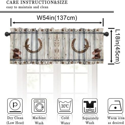 West Country Wooden Doors Valance Curtain for Kitchen,Old Country Ranch Texas Western Cowboy Star Sign Barn Door Windows Treatment Drapes for Bathroom Bedroom Living Room Farmhouse 54x 18 in in Saudi Arabia