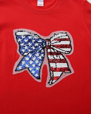 Girls 4th of July Shirt American Flag Shirts Bow Reversible Sequin Top Kids for Toddler and Girls Size 2-8 in Saudi Arabia