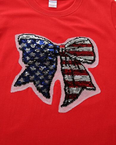 Girls 4th of July Shirt American Flag Shirts Bow Reversible Sequin Top Kids for Toddler and Girls Size 2-8 in Saudi Arabia