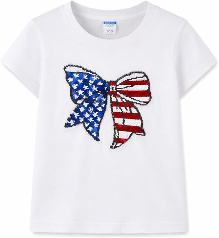 Girls 4th of July Shirt American Flag Shirts Bow Reversible Sequin Top Kids for Toddler and Girls Size 2-8 in Saudi Arabia
