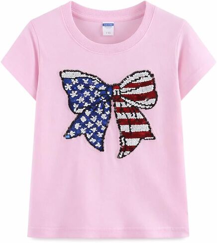Girls 4th of July Shirt American Flag Shirts Bow Reversible Sequin Top Kids for Toddler and Girls Size 2-8 in Saudi Arabia