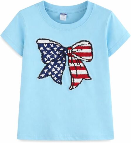 Girls 4th of July Shirt American Flag Shirts Bow Reversible Sequin Top Kids for Toddler and Girls Size 2-8 in Saudi Arabia