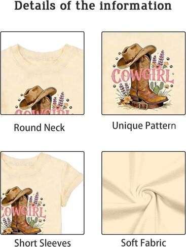 قمصان YHHR Cowgirl للفتيات ذات الأحذية والقبعة والقمصان الريفية للفتيات ذات رقبة مستديرة ورسوم كرتونية in Kuwait