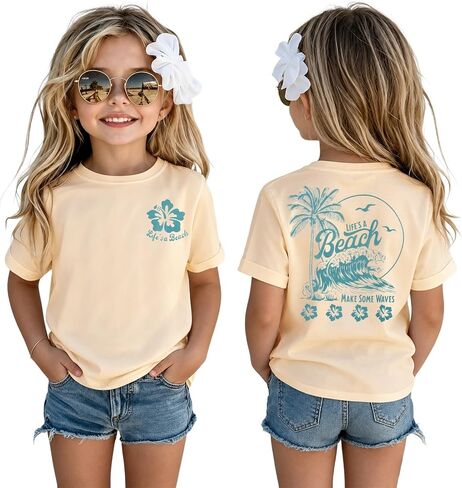 Ritatte Girls Hawaiian Shirts Floral Graphic Tees Toddler Beach Palm Tree T-Shirt Kids Tropical Summer Clothes Vacation Tops in Kuwait