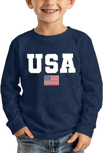 Toddler USA Shirts Boys Girls American Flag Patriotic T-Shirt Kids 4th of July Long Sleeve Tops in Saudi Arabia