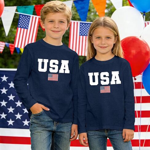 Toddler USA Shirts Boys Girls American Flag Patriotic T-Shirt Kids 4th of July Long Sleeve Tops in Saudi Arabia