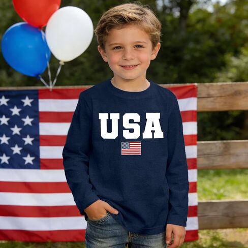Toddler USA Shirts Boys Girls American Flag Patriotic T-Shirt Kids 4th of July Long Sleeve Tops in Saudi Arabia