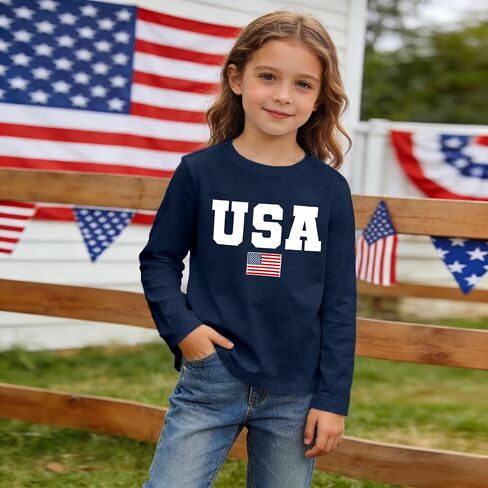 Toddler USA Shirts Boys Girls American Flag Patriotic T-Shirt Kids 4th of July Long Sleeve Tops in Saudi Arabia
