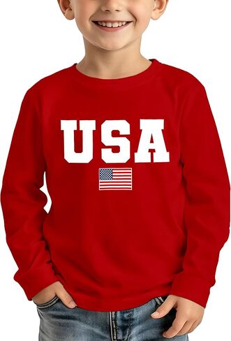 Toddler USA Shirts Boys Girls American Flag Patriotic T-Shirt Kids 4th of July Long Sleeve Tops in Saudi Arabia
