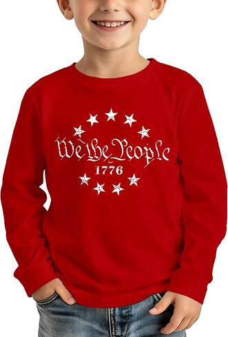 Toddler USA Shirts Boys Girls American Flag Patriotic T-Shirt Kids 4th of July Long Sleeve Tops in Saudi Arabia