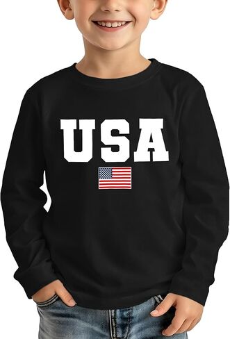 Toddler USA Shirts Boys Girls American Flag Patriotic T-Shirt Kids 4th of July Long Sleeve Tops in Saudi Arabia