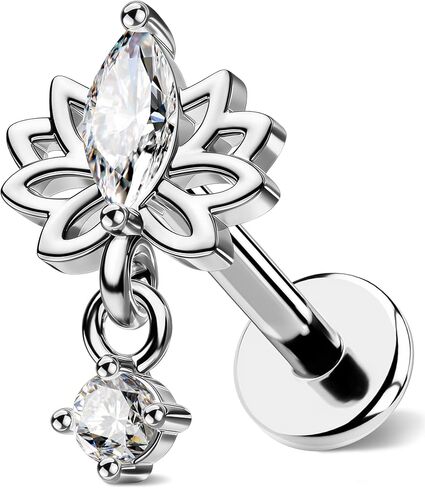 OUFER Body Piercing 18G Lotus Threadless أقراط مسطحة الظهر من التيتانيوم بعد الزنمة أقراط للنساء تتدلى Dianty هيليكس الغضروف الزنمة ثقب المجوهرات 6 مم مسطحة الظهر محارة اللولب الزنمة مسمار الأنف in Kuwait