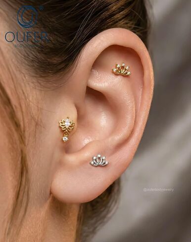 OUFER Body Piercing 18G Lotus Threadless أقراط مسطحة الظهر من التيتانيوم بعد الزنمة أقراط للنساء تتدلى Dianty هيليكس الغضروف الزنمة ثقب المجوهرات 6 مم مسطحة الظهر محارة اللولب الزنمة مسمار الأنف in Kuwait