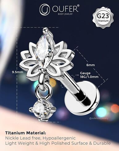 OUFER Body Piercing 18G Lotus Threadless أقراط مسطحة الظهر من التيتانيوم بعد الزنمة أقراط للنساء تتدلى Dianty هيليكس الغضروف الزنمة ثقب المجوهرات 6 مم مسطحة الظهر محارة اللولب الزنمة مسمار الأنف in Kuwait