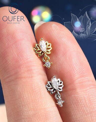 OUFER Body Piercing 18G Lotus Threadless أقراط مسطحة الظهر من التيتانيوم بعد الزنمة أقراط للنساء تتدلى Dianty هيليكس الغضروف الزنمة ثقب المجوهرات 6 مم مسطحة الظهر محارة اللولب الزنمة مسمار الأنف in Kuwait