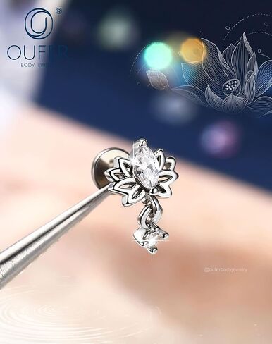 OUFER Body Piercing 18G Lotus Threadless أقراط مسطحة الظهر من التيتانيوم بعد الزنمة أقراط للنساء تتدلى Dianty هيليكس الغضروف الزنمة ثقب المجوهرات 6 مم مسطحة الظهر محارة اللولب الزنمة مسمار الأنف in Kuwait