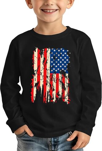 Toddler USA Shirts Boys Girls American Flag Patriotic T-Shirt Kids 4th of July Long Sleeve Tops in Saudi Arabia