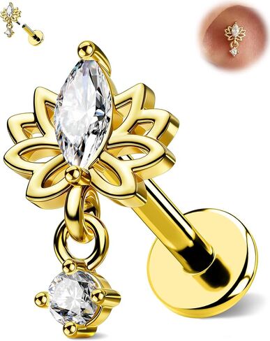 OUFER Body Piercing 18G Lotus Threadless أقراط مسطحة الظهر من التيتانيوم بعد الزنمة أقراط للنساء تتدلى Dianty هيليكس الغضروف الزنمة ثقب المجوهرات 6 مم مسطحة الظهر محارة اللولب الزنمة مسمار الأنف in Kuwait