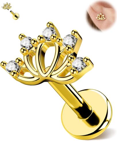 OUFER Body Piercing 18G Lotus Threadless أقراط مسطحة الظهر من التيتانيوم بعد الزنمة أقراط للنساء تتدلى Dianty هيليكس الغضروف الزنمة ثقب المجوهرات 6 مم مسطحة الظهر محارة اللولب الزنمة مسمار الأنف in Kuwait