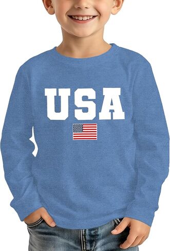 Toddler USA Shirts Boys Girls American Flag Patriotic T-Shirt Kids 4th of July Long Sleeve Tops in Saudi Arabia