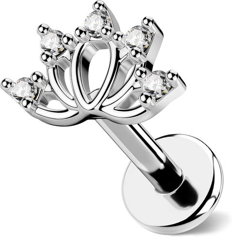 OUFER Body Piercing 18G Lotus Threadless أقراط مسطحة الظهر من التيتانيوم بعد الزنمة أقراط للنساء تتدلى Dianty هيليكس الغضروف الزنمة ثقب المجوهرات 6 مم مسطحة الظهر محارة اللولب الزنمة مسمار الأنف in Kuwait