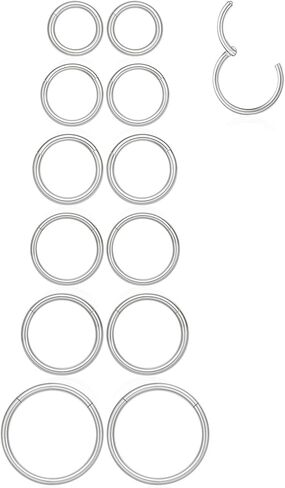 16G 6MM 7MM 8MM 9MM 10MM 12MM Hinged Clicker Septum Rings Pack Surgical Stainless Steel 16 Gauge Nose Ring Daith Rook Tragus Helix Cartilage Conch Hoop Earrings Piercing Jewelry for Women Men in Saudi Arabia