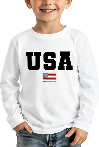Toddler USA Shirts Boys Girls American Flag Patriotic T-Shirt Kids 4th of July Long Sleeve Tops in Saudi Arabia