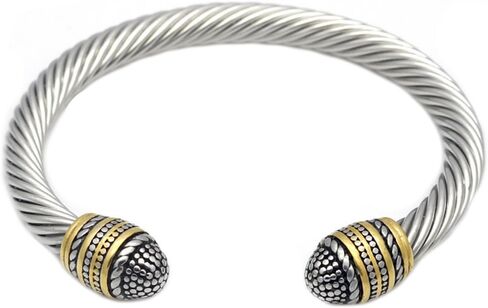 JAJAFOOK Unisex Stainless Steel Twisted Cable Wire Cuff Bangle Bracelet, High Polished in Kuwait