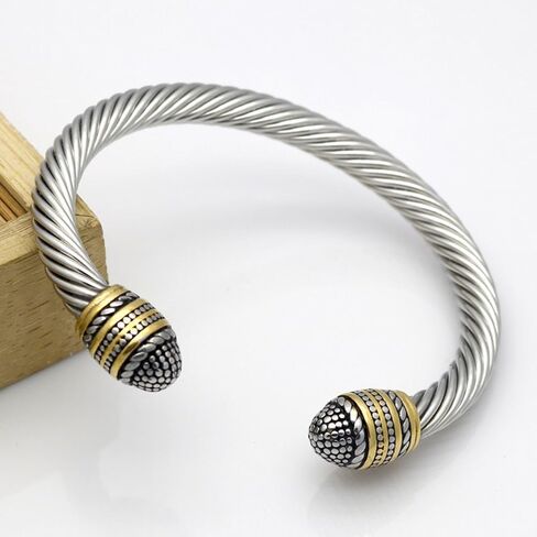 JAJAFOOK Unisex Stainless Steel Twisted Cable Wire Cuff Bangle Bracelet, High Polished in Kuwait