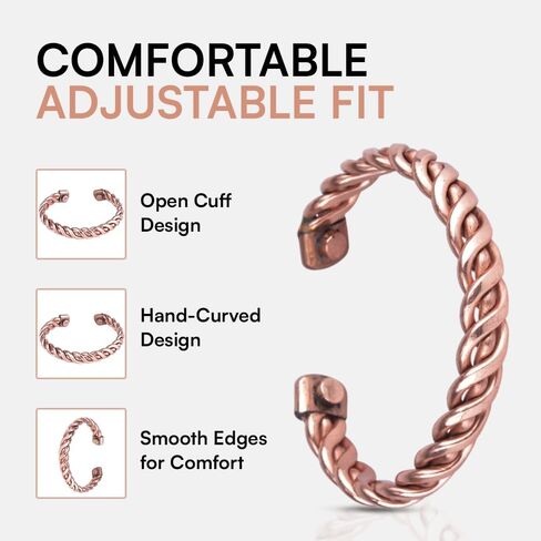 Tibetan Copper Bracelet for Men and Women – Adult Solid Copper Twisted Cuff Bracelet, Adjustable Open Bangle, Unisex Handmade Metal Jewelry for Daily Wear, Wrist Accessory and Gifting in Saudi Arabia