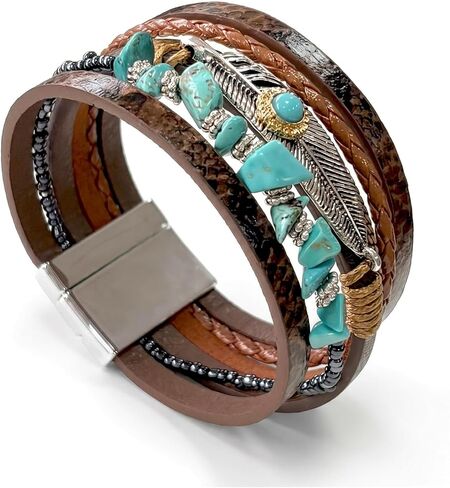 Turquoise Bracelet, Multi-Layer Boho Western Bracelet for Cowgirl Jewelry, Turquoise Jewelry for Women in Saudi Arabia