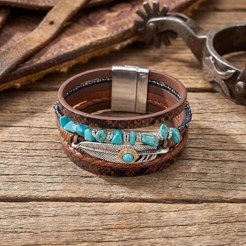 Turquoise Bracelet, Multi-Layer Boho Western Bracelet for Cowgirl Jewelry, Turquoise Jewelry for Women in Saudi Arabia
