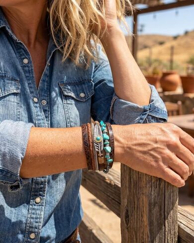 Turquoise Bracelet, Multi-Layer Boho Western Bracelet for Cowgirl Jewelry, Turquoise Jewelry for Women in Saudi Arabia
