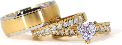 Couple Rings Yellow Gold Plated 1CT Heart AAA CZ Wedding Ring Set for Him and Her Matching Rings in Saudi Arabia