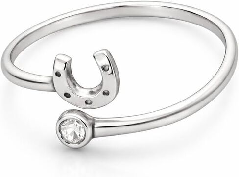 quan jewelry High-Polished Horseshoe Ring with Crystal Clear Stone Rings for Women in a Box (Adjustable Size from 5 to 8), Blessed Not Lucky Friendship Couple Bridesmaid Gift - Handmade in Kuwait