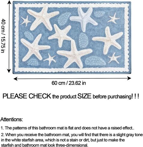 Moorfowl Starfish Seashell Bath Mat Ocean Sea Theme, 15.75" W x 23.62" L, Soft and Absorbent Blue Bathroom Rugs Non-Slip Washable Beach Door Mat for Kitchen Bedroom Laundry Entryway Decor in Saudi Arabia
