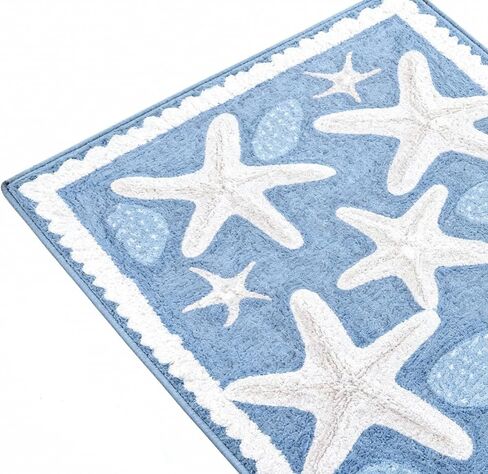 Moorfowl Starfish Seashell Bath Mat Ocean Sea Theme, 15.75" W x 23.62" L, Soft and Absorbent Blue Bathroom Rugs Non-Slip Washable Beach Door Mat for Kitchen Bedroom Laundry Entryway Decor in Saudi Arabia