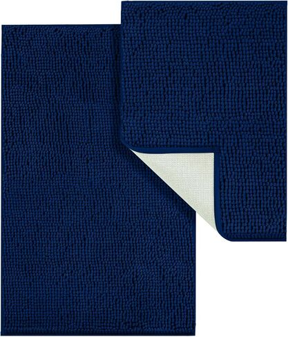LINLA Bathroom Rugs Sets 2 Piece, Absorbent Soft Chenille Bath Mat, Non-Slip,Quick Dry, Washable, Carpet Mats for Floor, Tub and Shower, 32" x 20"/24" x 17", Navy Blue in Kuwait