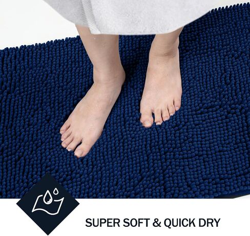 LINLA Bathroom Rugs Sets 2 Piece, Absorbent Soft Chenille Bath Mat, Non-Slip,Quick Dry, Washable, Carpet Mats for Floor, Tub and Shower, 32" x 20"/24" x 17", Navy Blue in Kuwait