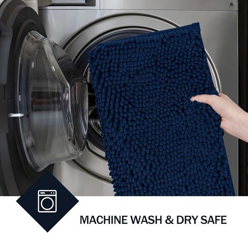 LINLA Bathroom Rugs Sets 2 Piece, Absorbent Soft Chenille Bath Mat, Non-Slip,Quick Dry, Washable, Carpet Mats for Floor, Tub and Shower, 32" x 20"/24" x 17", Navy Blue in Kuwait