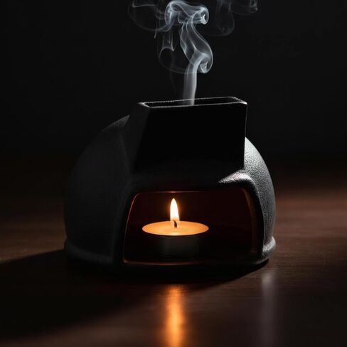Black Terracotta Palo Santo Holder, Small Chiminea Incense Burner for Yoga Meditation Relaxation, Durable Ceramic Sage Burner Holder, Perfect for Home Decor & Gifting in Saudi Arabia