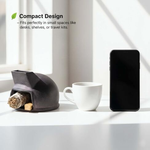 Black Terracotta Palo Santo Holder, Small Chiminea Incense Burner for Yoga Meditation Relaxation, Durable Ceramic Sage Burner Holder, Perfect for Home Decor & Gifting in Saudi Arabia