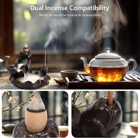Backflow Incense Burner, Waterfall Incense Cone Holder Ceramic Incenses Fountain Burner Hand-Made Censer Incenses Stick Stand with 20 Cones, 30 Stick, Bamboo Tweezers in Saudi Arabia