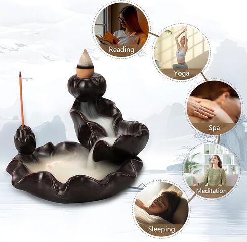 Backflow Incense Burner, Waterfall Incense Cone Holder Ceramic Incenses Fountain Burner Hand-Made Censer Incenses Stick Stand with 20 Cones, 30 Stick, Bamboo Tweezers in Saudi Arabia