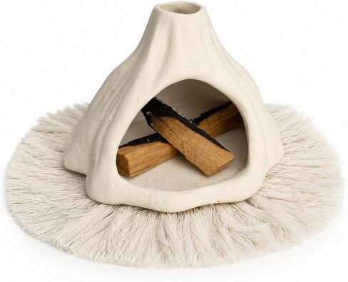 Palo Santo Holder Burner, Mini Chiminea Palo Santo Burner with Handmade Heat Insulated Mat, Dust Brush, Metal Tweezer, Ceramic Palo Santo Holder for Smudging, Meditation, Yoga. in Saudi Arabia
