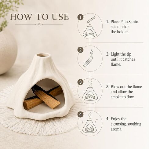 Palo Santo Holder Burner, Mini Chiminea Palo Santo Burner with Handmade Heat Insulated Mat, Dust Brush, Metal Tweezer, Ceramic Palo Santo Holder for Smudging, Meditation, Yoga. in Saudi Arabia