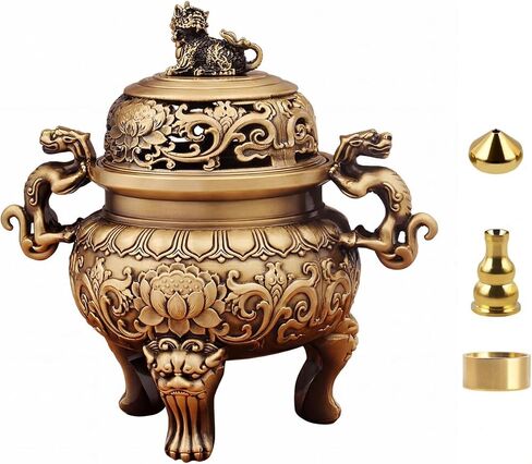 Solid Brass Incense Burner with Qilin Lid,22oz Chinese Feng Shui Handmade Censer,5.5 Inch Brass Incense Burner with 3 Incense Holders for Zen Meditation Altar Decor,Indoor Home Office Décor in Saudi Arabia