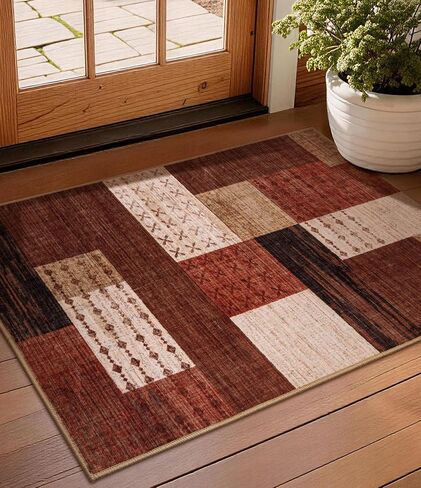 YIHOUSE Brown Modern 5x7 Area Rugs for Living Room, Washable Geometric Patchwork Rug for Bedroom Playroom Non Slip Low Pile, Southwestern Rustic Throw Carpet for Entryway Home Office in Saudi Arabia